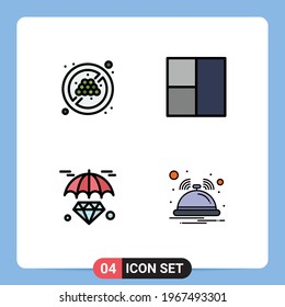 Modern Set of 4 Filledline Flat Colors Pictograph of no diet; bell; grid; hold; notification Editable Vector Design Elements