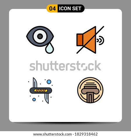 Modern Set of 4 Filledline Flat Colors Pictograph of biology; victorinox; science; speaker; army Editable Vector Design Elements