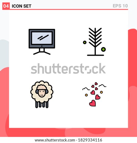 Modern Set of 4 Filledline Flat Colors Pictograph of computer; tree; imac; environment; lamb Editable Vector Design Elements