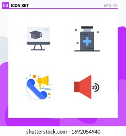 Modern Set of 4 Flat Icons and symbols such as computer; announcement; graduation; health; loudspeaker Editable Vector Design Elements