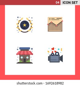 Modern Set of 4 Flat Icons and symbols such as badge; market store; star; website; store Editable Vector Design Elements