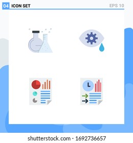 Conjunto moderno de 4 iconos planos Pictograma de matraz; documento; ensayo; láser; informe Elementos de diseño de vectores editables