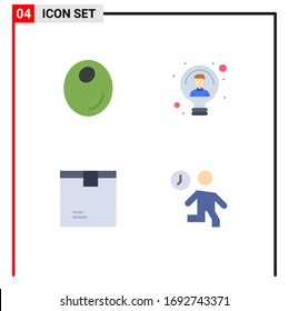 Conjunto moderno de 4 iconos planos y símbolos como el olivo; entrega; bulbo; persona; elementos de diseño de vectores editables de productos