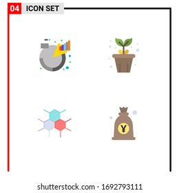 Modern Set of 4 Flat Icons Pictograph of chart; molecular; management; pot; medical Editable Vector Design Elements