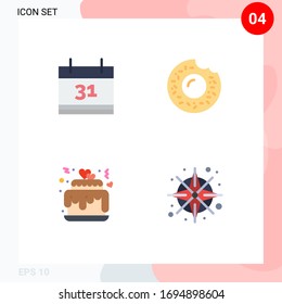 Modern Set of 4 Flat Icons Pictograph of calendar; wedding; donut; hearts; gps Editable Vector Design Elements
