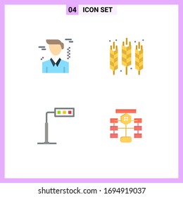 Modern Set of 4 Flat Icons Pictograph of business; light; agriculture; gluten; road Editable Vector Design Elements