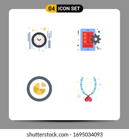 Conjunto moderno de 4 iconos planos y símbolos como la comida; diagrama; engranaje; teléfono inteligente; informe Elementos de diseño de vectores editables