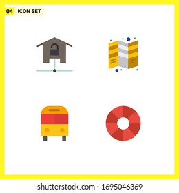 Conjunto moderno de 4 Iconos planos Pictograma de dispositivos; tri; hogar inteligente; volante; elementos de diseño de vectores editables de bus