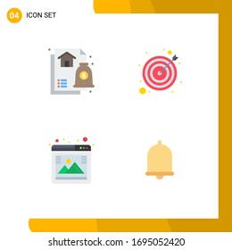 Conjunto moderno de 4 iconos planos y símbolos como consejos; foto; hipoteca; objetivo; elementos de diseño de vectores editables del explorador