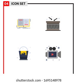 Modern Set of 4 Flat Icons Pictograph of book; basket; writing; drum; art Editable Vector Design Elements