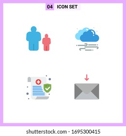Modern Set of 4 Flat Icons Pictograph of child; data; parental control; windy; security Editable Vector Design Elements