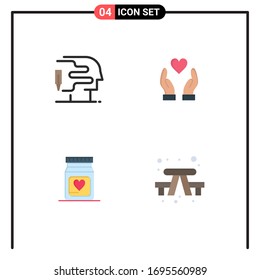 Modern Set of 4 Flat Icons and symbols such as human; wedding; hand; medicine; camping Editable Vector Design Elements