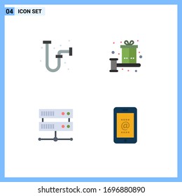 Modern Set of 4 Flat Icons and symbols such as construction; data center; pipe; gift; hosting center Editable Vector Design Elements