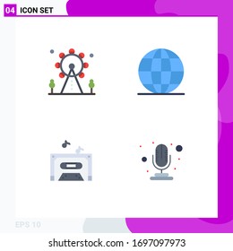 Conjunto moderno de 4 Iconos planos Pictograma de vacaciones; sonido; signo; oficina; Elementos de diseño de vectores editables por micrófono