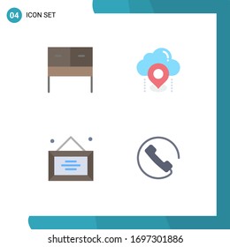 Modern Set of 4 Flat Icons Pictograph of desk; desk; location; map; office Editable Vector Design Elements