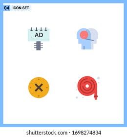 Modern Set of 4 Flat Icons and symbols such as ad; cross; signboard; hearing; cancel Editable Vector Design Elements