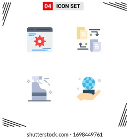 Modern Set of 4 Flat Icons Pictograph of cogwheels; detergent; optimization; document; hand Editable Vector Design Elements
