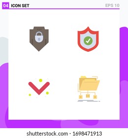 Modern Set of 4 Flat Icons Pictograph of internet; full; web security; shield; data Editable Vector Design Elements