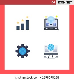 Modern Set of 4 Flat Icons and symbols such as achievement; internet; bulb; invention; computer Editable Vector Design Elements