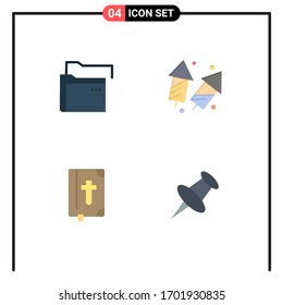 Modern Set of 4 Flat Icons and symbols such as data; new year; network; crackers; bybel Editable Vector Design Elements