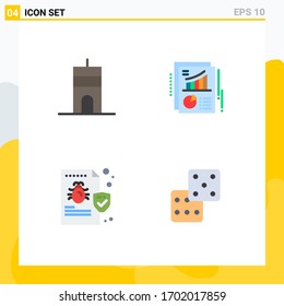 Modern Set of 4 Flat Icons and symbols such as antenna; file; tower; pie; security Editable Vector Design Elements