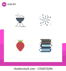 Modern Set of 4 Flat Icons and symbols such as cooking bbq; fruit; grill; easter; books Editable Vector Design Elements