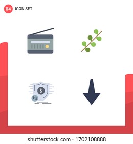 Modern Set of 4 Flat Icons Pictograph of audio broadcasting; finance; radio receiver; easter; money Editable Vector Design Elements