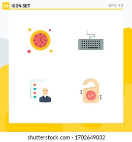 Modernes Set von 4 flachen Symbolen und Symbolen wie Wache; Unternehmen; Schlüssel; Bildung; Design-Elemente für Vektorillustration, die bearbeitet werden können