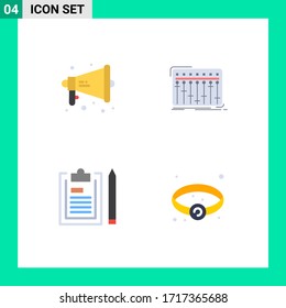 Modernes Set von 4 flachen Symbolen und Symbolen wie laut; Zwischenablage; Warnung; Mischer; Vektorillustration-Design-Elemente für Dateien bearbeiten