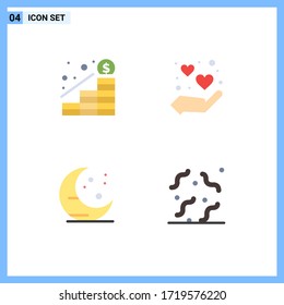 Modern Set of 4 Flat Icons Pictograph of growth; moon; money; love; halloween Editable Vector Design Elements