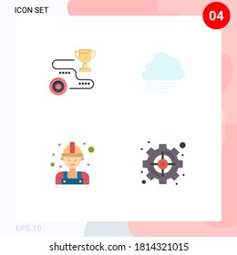 Modern Set of 4 Flat Icons Pictograph of achievement; carpenter; path; cloud; man Editable Vector Design Elements