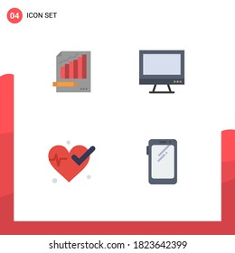 Modern Set of 4 Flat Icons Pictograph of statistics; device; business; market; pc Editable Vector Design Elements
