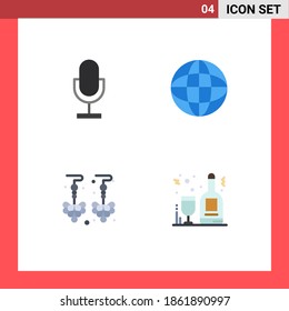Conjunto moderno de 4 imágenes de iconos planos de audio; caída; micrófono; ubicación; elementos de diseño de vectores editables de joyería