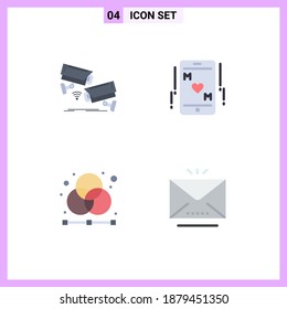 Modern Set of 4 Flat Icons and symbols such as cctv; creative; surveillance; love; designer Editable Vector Design Elements