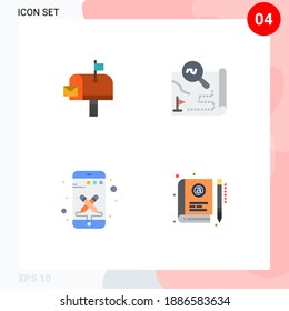 Conjunto moderno de 4 iconos planos y símbolos como el correo; diseño; oficina postal; viaje; elementos de diseño de vectores editables para teléfonos inteligentes
