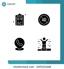 Modern Set of 4 Solid Glyphs Pictograph of check; telephone; notepad; blocker; map Editable Vector Design Elements