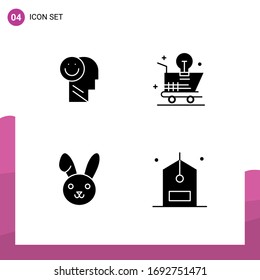 Modern Set of 4 Solid Glyphs and symbols such as happiness; light bulb; life; shopping; easter Editable Vector Design Elements