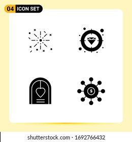 Modern Set of 4 Solid Glyphs and symbols such as fire; love; diamond; target; wedding Editable Vector Design Elements