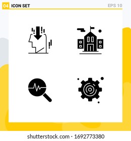 Moderner Satz von 4 festen Glyphen, Abbildungen von Kopf; Graph; öffentlich; Bildung; Design-Elemente für geschäftlich bearbeitbare Vektorillustrationen