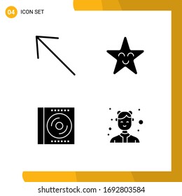 Modernes Set von 4 festen Glyphen, Pfeilbild; digital, Fabel; Blu-ray; Design-Elemente für avatar bearbeitbare Vektorillustrationen