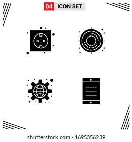 Modern Set of 4 Solid Glyphs Pictograph of board; global; plug; creative; settings Editable Vector Design Elements