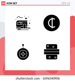 Modern Set of 4 Solid Glyphs and symbols such as bus; star; camping; ghanaian; shield Editable Vector Design Elements
