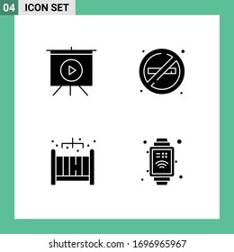 Modern Set of 4 Solid Glyphs Pictograph of board; baby crib; fire; no smoke; internet Editable Vector Design Elements
