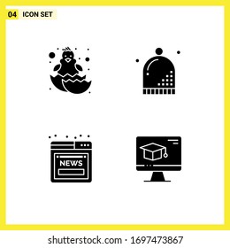 Modern Set of 4 Solid Glyphs and symbols such as baby; article; happy baby; hat; online Editable Vector Design Elements