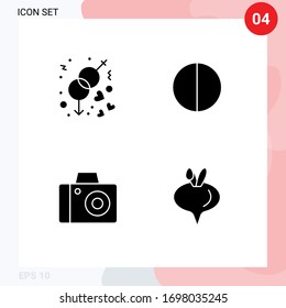 Modern Set of 4 Solid Glyphs Pictograph of engagement; studio; wedding; quality; turnip Editable Vector Design Elements