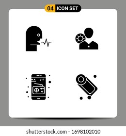 Modern Set of 4 Solid Glyphs Pictograph of audio; personal; speech; efficiency; user Editable Vector Design Elements