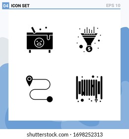 Modern Set of 4 Solid Glyphs and symbols such as cauldron; route; halloween; funnel; emergency Editable Vector Design Elements