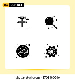 Modern Set of 4 Solid Glyphs and symbols such as build; cigarette; tool; lollipop; sign Editable Vector Design Elements