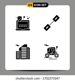 Modern Set of 4 Solid Glyphs Pictograph of password; real; chain; linked; horse drawn vehicle Editable Vector Design Elements