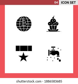 Modern Set of 4 Solid Glyphs and symbols such as future of money; thanksgiving; cryptocurrency; dessert; badge Editable Vector Design Elements